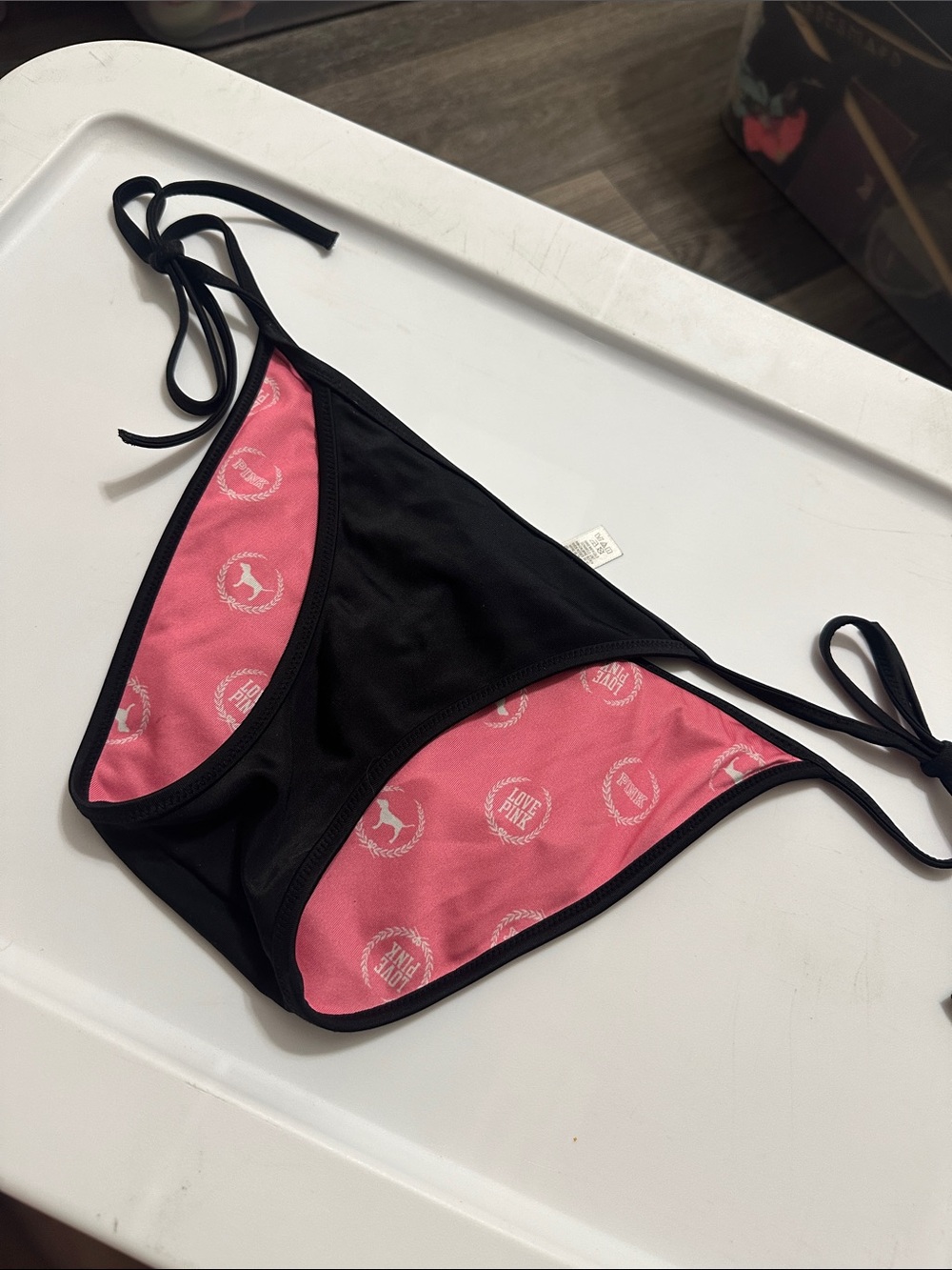 PINK Victoria’s Secret Side Tie Cheeky Plain Black Bikini Bottoms